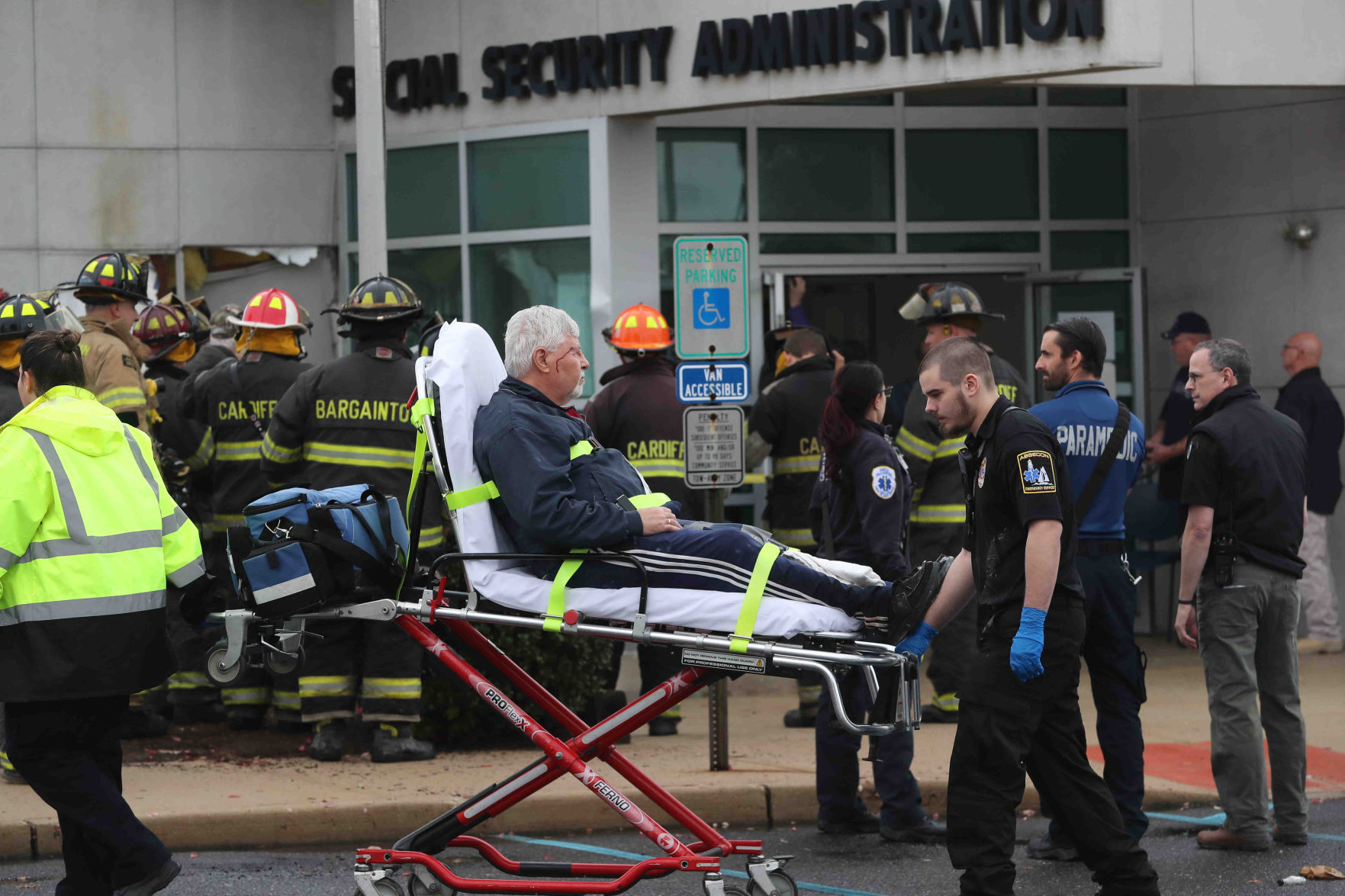 Car crash through Social Security Building